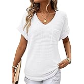 Dokotoo Womens Waffle Knit Tops 2026 Spring Summer V Neck Shirts Casual Trendy Women's Blouses Basic Tee