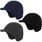 Bencailor 3 Pcs Mens Hat Winter Fleece Beanie Cap Earflaps Windproof with Short Visor Warm Fleece Earflap Hat Brimmed Bill Skull Cap for Running Outdoor, One Size Baseball Sport Unisex