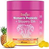 Boqiao Feminine Probiotics Gummies with Slippery Elm - 60 Pineapple Gummies for Women ph Balance, Vaginal Probiotics Supports Flora, Gut Health & Immune System, Prebiotics & Lactobacillus Blend