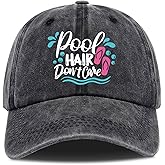 Pool Hair Don't Care,Funny Baseball Cap,Funny Hats,Funny Pools Hat,Summer Outdoor Sport Sun Hat,Funny Vintage Cotton Washed Baseball Caps,One Size Black