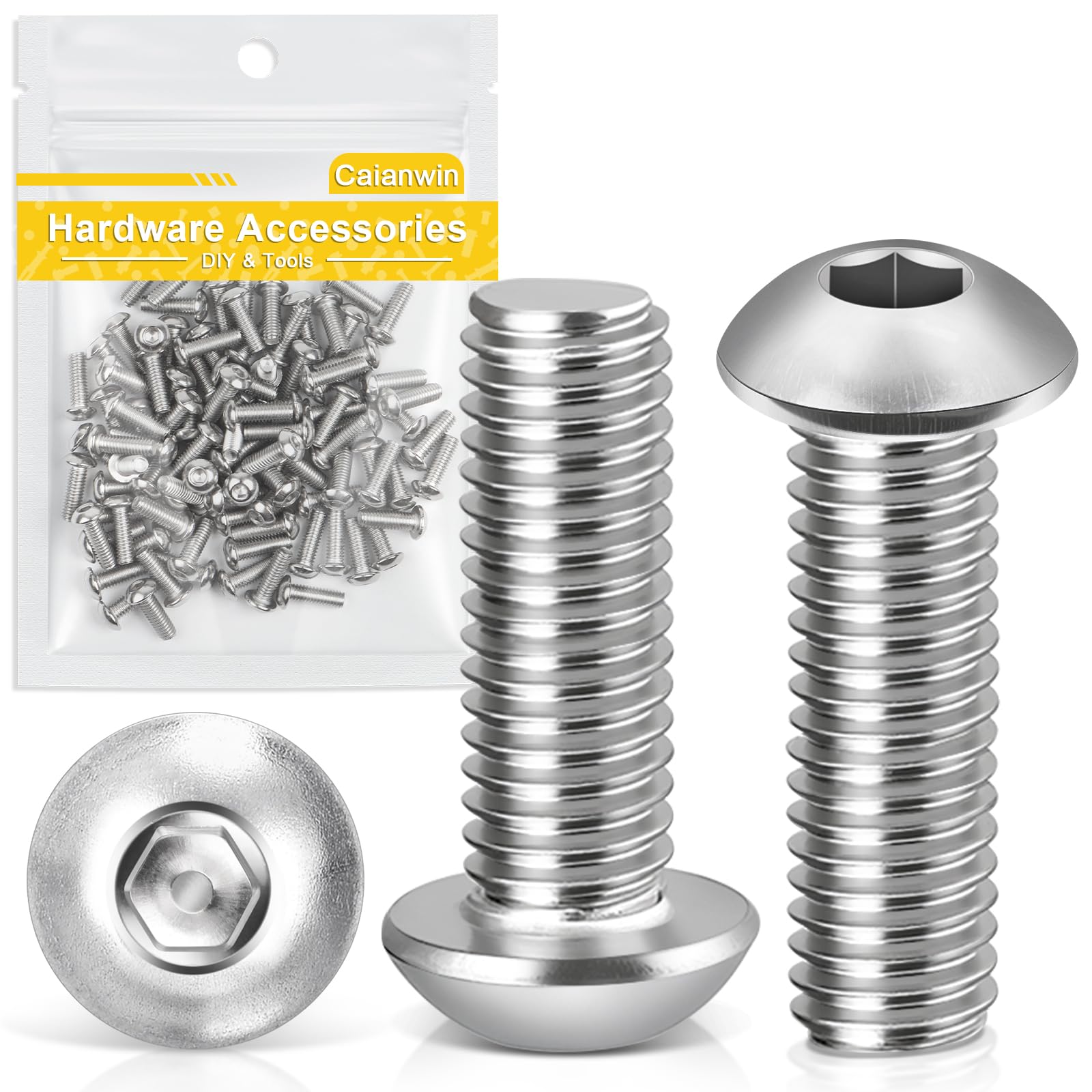 Caianwin M4 x 16mm Bolts 100Pcs Hex Socket Button Head Bolts 304 Stainless Steel Pan Head Machine Screws for Home Office Industrial Electronic