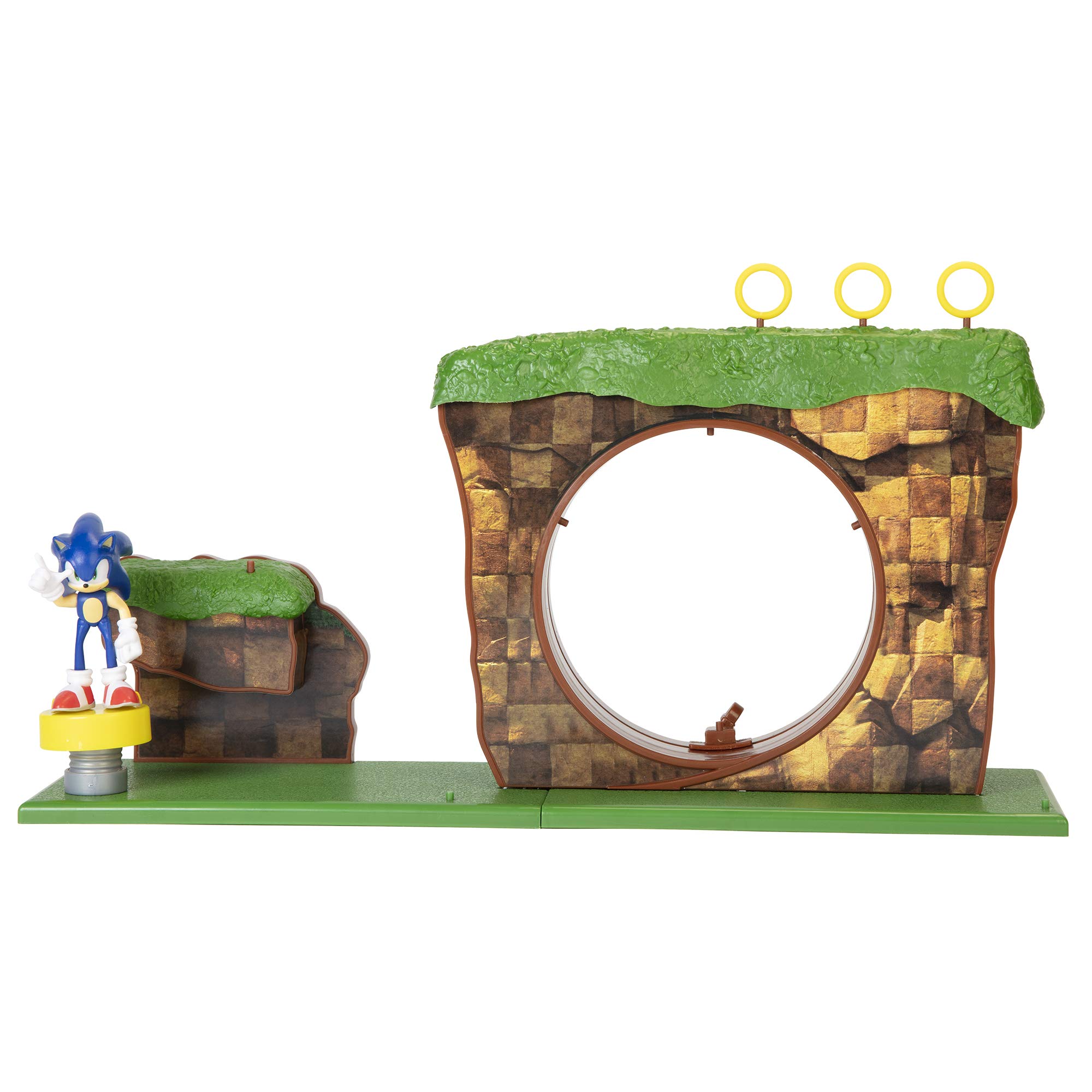 Sonic The Hedgehog Green Hill Zone Playset with 2.5” / 6cm Sonic Action Figure, Working Spring Platform and Accessories Included, Set for Any Sonic Fan