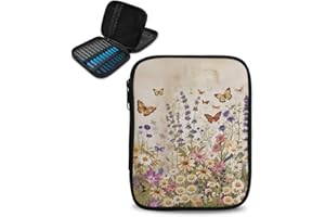 Vanideaoty Butterfly Crochet Hook Case Portable Floral Knitting Needle Case without Hooks and Accessories Empty for Airports and Parks