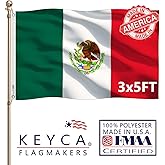 KEYCA Premium Mexico Flag 3x5 FT 100% Made in The USA-Heavy Duty Vibrant colors Double Sided Mexican MX National Flag with 2 Brass Grommets for Home/Company/Indoor Outdoor Decoration