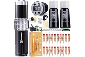 Dragonhawk Wireless Tattoo Gun Kit, Rotary Tattoo Machine Pen with 2 Batteries Power Supply, 20 Count Extra Smooth Needles Cartridges, Adjustable 7 Strokes Length for Beginners