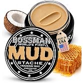 Bossman MUDstache Unscented Mustache Training Wax for Men (1 oz) | Strong 24-Hour Hold - Non-Tacky &amp; Easy to Apply Moustache Wax for Taming, Styling &amp; Moisturizing - Made in Texas