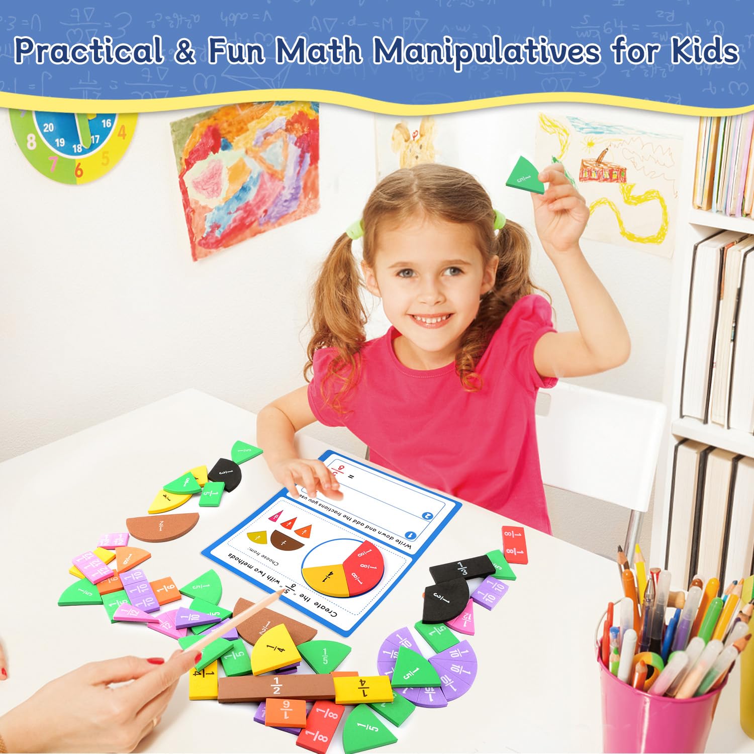 Magnetic Fraction Tiles & Fraction Circles Set-Fraction Manipulatives, Math Manipulatives 4th Grade, Classroom Must Haves Teaching Tools-Fraction Games & Algebra Tiles & Fraction Strips for Kids