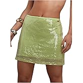 Floerns Women's Contrast Sequin Short Skirt Mid Waist Party Bodycon Mini Skirt