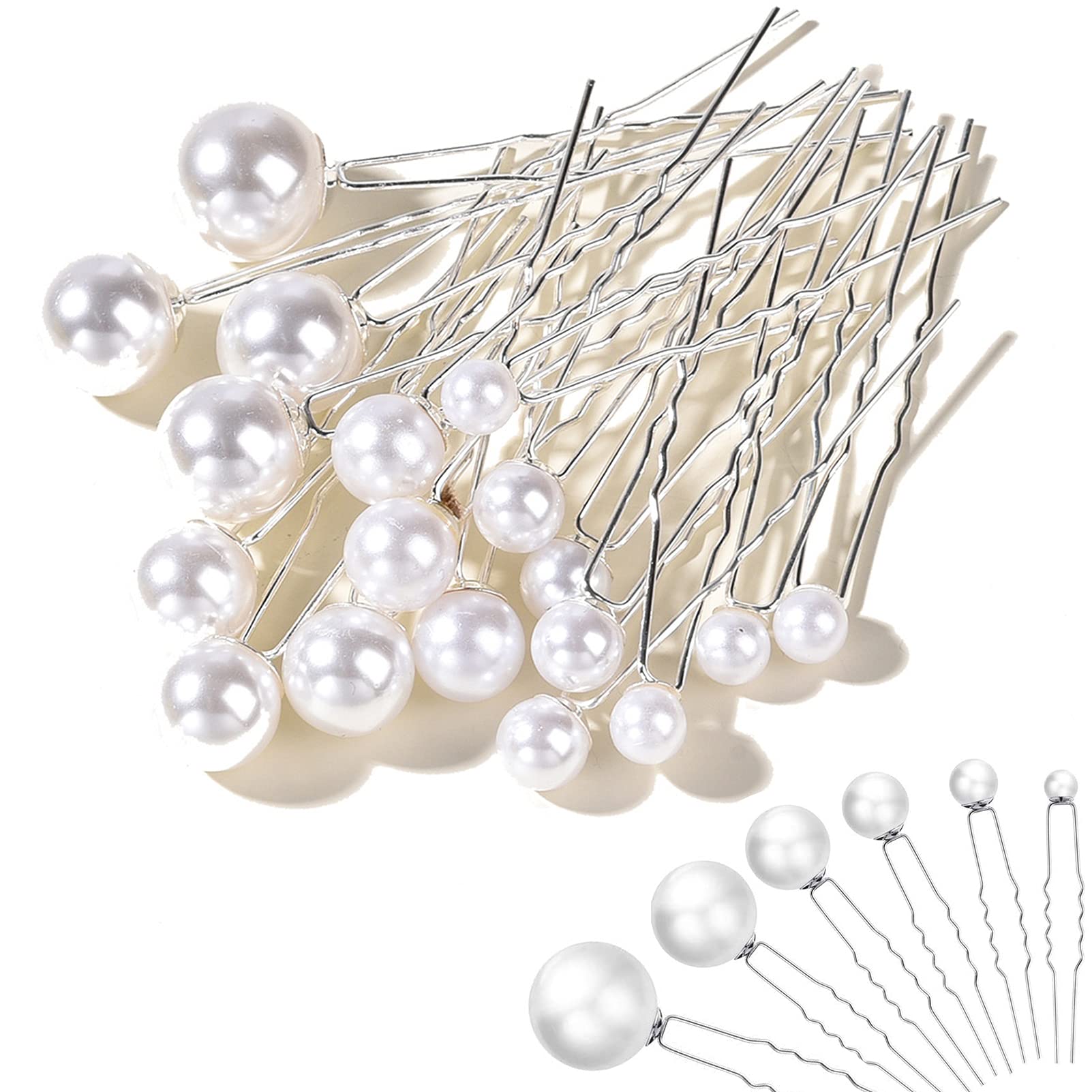 Wedding Pearl U Shaped Flower Pins Hair Clips Set for Brides, Bridesmaids, Girls - Boho Vintage Jewelry (18pcs Silver)