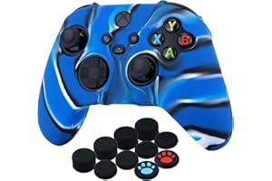 YoRHa Silicone Thickened Cover Skin Case for Xbox Series X/S Controller x 1(Camouflage Blue) with Thumb Grips x 10