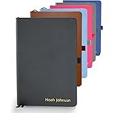 Promot Ruled Journal Notebook - Custom Embossed Text with Gold Metallic Foil - A5 Black 192 Lined Pages 8.2 x 5.5 Inch, 100 GSM, Pen Loop, Inner Pocket, Elastic Band, PU Leather Hardcover