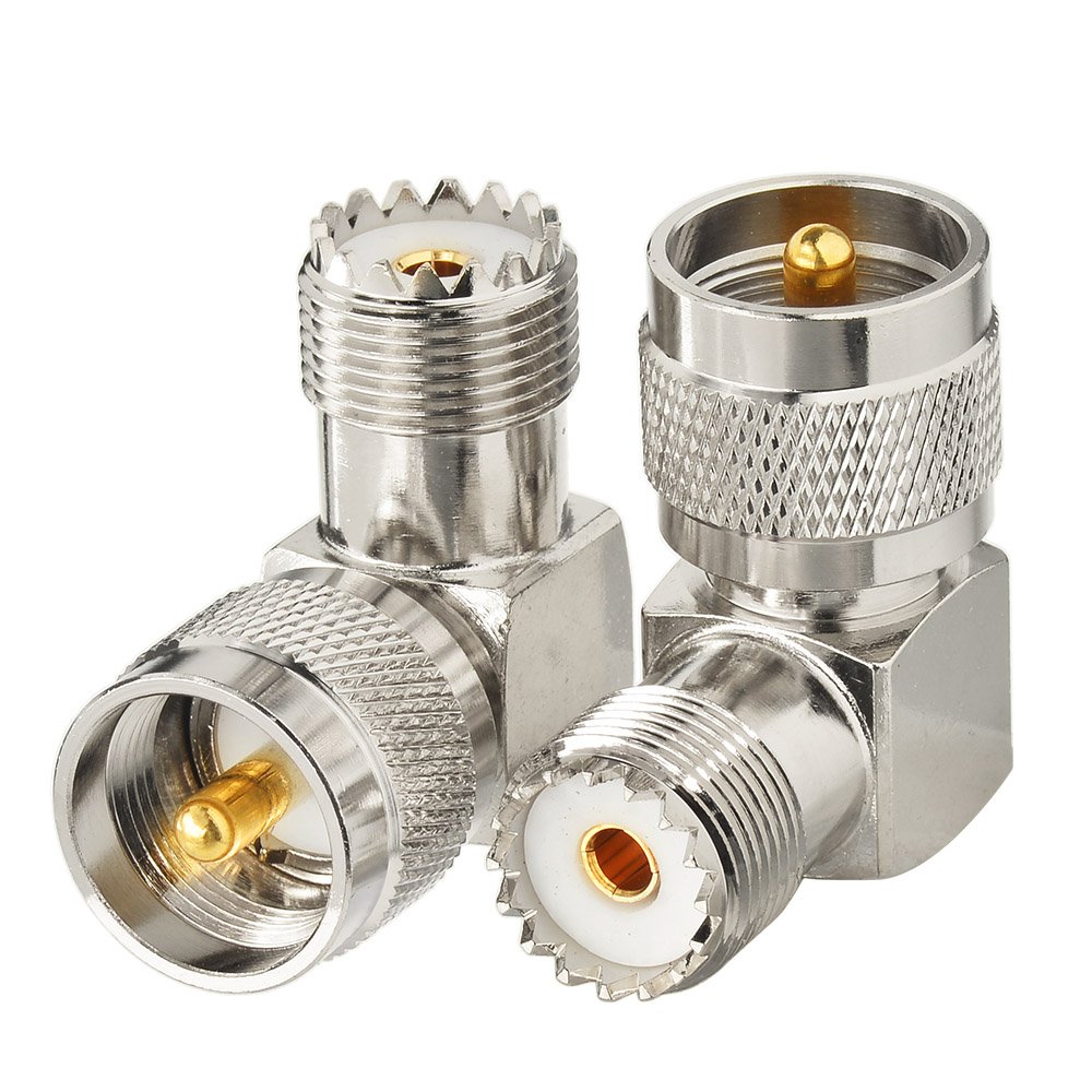 Eightwood Walkie Talkie Adapter UHF Female SO-239 to UHF PL259 Male Right Angle Adapter 2pcs Compatible for Handheld CB Antenna CB Radio Vhf Radio Ham Radio Baofeng Wouxun Kenwood Icom Yaesu