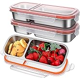 IANFAN 3 Pack Stainless Steel Snack Containers with Lids, Reusable 2 Compartments Snack Bento Box for Adults, Leak Proof Divided Snack Food Storage Containers for Home, Work, Travel, Grab and Go