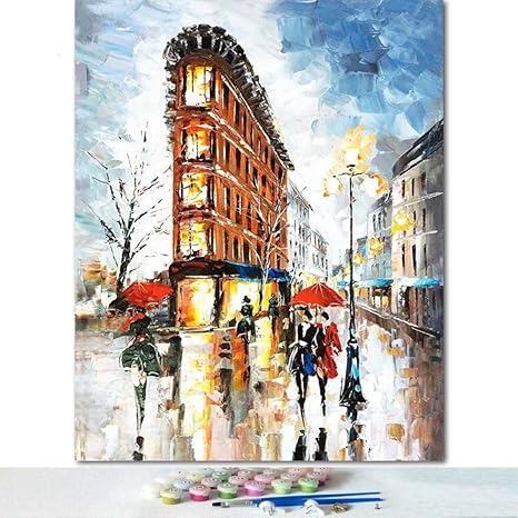 Amazon Co Jp Oaobiu 数字によるdiyの絵画キットストリート絵画アートキャンバス家の装飾のギフト 40x50cm Frameless ホーム キッチン