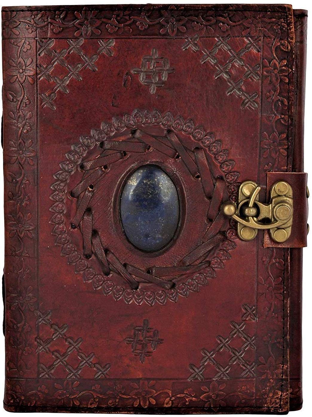 OVERDOSE LJ BROWN with Stone Journal Lock - Handmade Journal For Students, Office and Gift Usage Bound Leather Journal for men & women | Sketchbook| Notebook Diary - 5 x 7 inches | 12 x 17 cm | A6