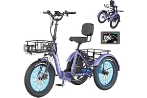 MOONCOOL Electric Tricycle for Adults, 500W 48V Folding Electric Trike Peak Power 1000W, 20"x3.0" Fat Tire 3 Wheels Electric 