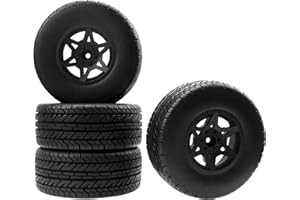 HIRCQOO 4-Pack RC Short Course Truck Wheels & Tires w/Foam Inserts OD110mm Compatible with Losi Tenacity Traxxas Slash Arrma HPI Redcat Blackout 1/10 RC Short Course,6-Spoke