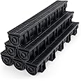 FAHKNS 6 Pack Trench Drain System, 5.9x5.1x39 Inch HDPE Drainage Trench,Black Driveway Trench Drain, Drainage Channel for Vehicle Passages, Patios, Garden Paths,Pool