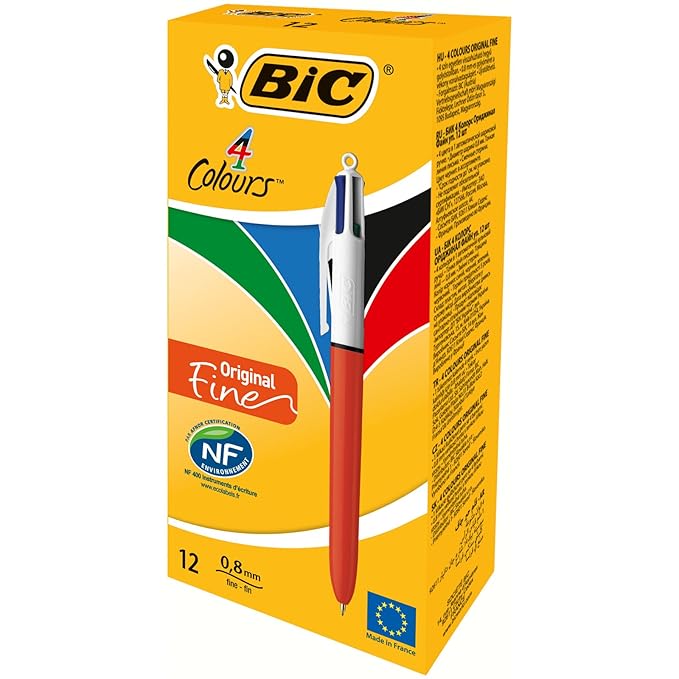 BIC 4-Farb-Druckkugelschreiber Fine – 4 in 1 Kugelschreiber – Rot, Blau, Schwarz und Grün – Dokumentenecht – Nachfüllbar – St