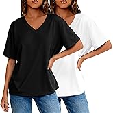 2 Pack Womens Summer Tops V Neck Short Sleeve T Shirts 2026 Basic Casual Tees Trending Clothes