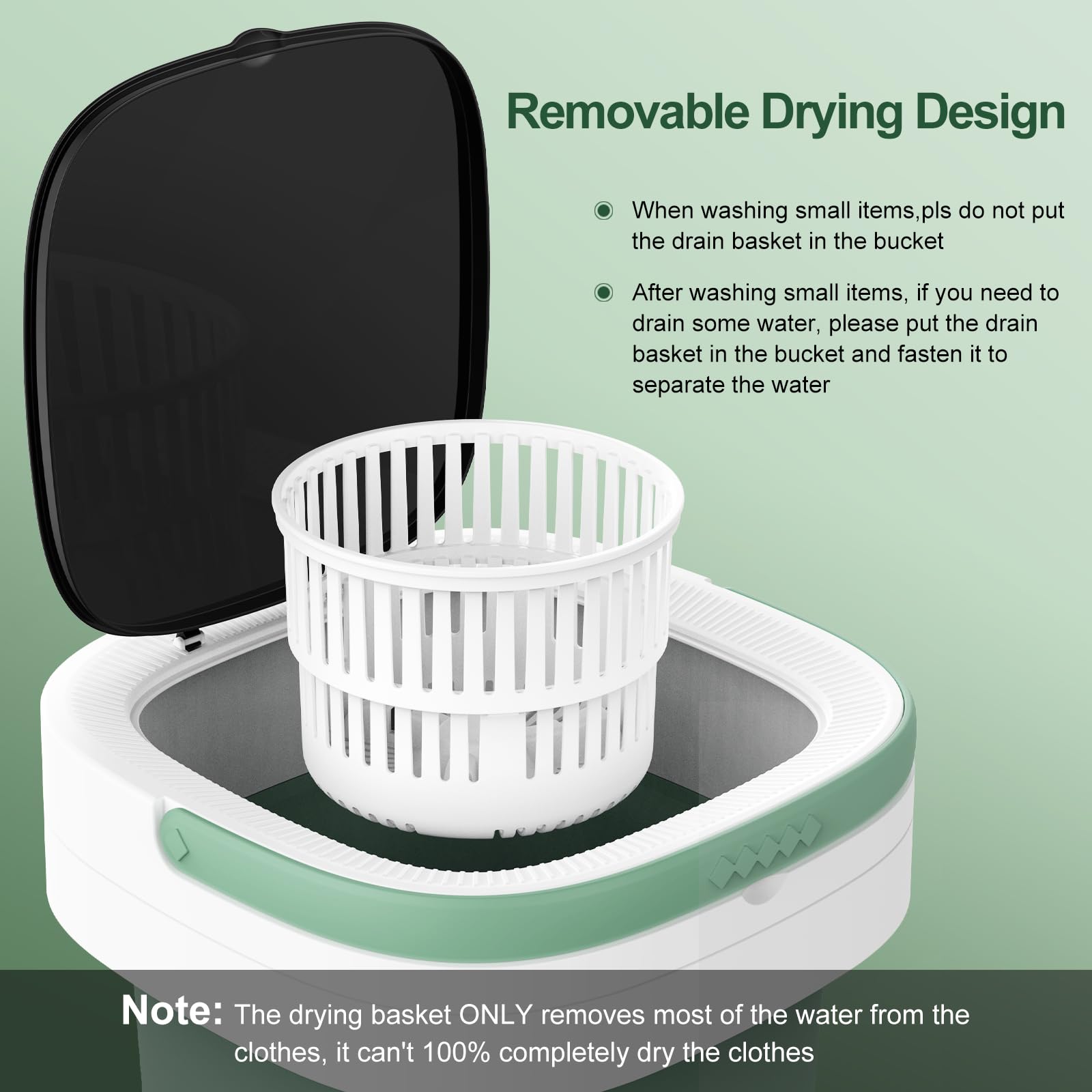 Portable Washing Machine, 12L Upgraded Mini Washing Machine With Spin Basket, Foldable Washer Cleaning for Underwear, Baby Clothes Socks and Small Items, Small Washer for Apartments, Dorm,RV (Green)