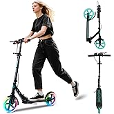 Kick Scooter for Kids Ages 8+ Teens & Adults, with Front handbrake and Rear Brake, and Adjustable Handlebars, Big Sturdy PU Flash Wheels Great Gift & Toy
