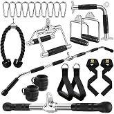 LAT Bar Cable Attachment with Rubber Handgrips, Deluxe Heavy Duty Solid Curl Bar Revolving Hanger Home Gym Cable Attachments (White Set +48 in Lat Bar)