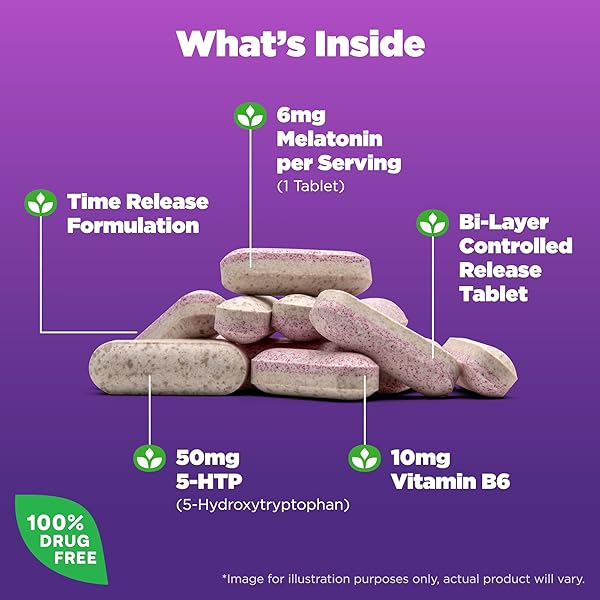 NATROL MELATONIN + 5-HTP TIME RELEASE SLEEP AID, TRIPLE ACTION FORMULA, CALM THE MIND, FALL ASLEEP FASTER AND STAY ASLEEP LONGER, 60 BI-LAYER TABLETS, UP TO A 60 DAY SUPPLY
