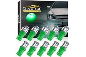 Qasim T10 Wedge 5-SMD 5050 Green LED Light Bulbs W5W 2825 158 192 168 194 12V DC (Pack of 10)