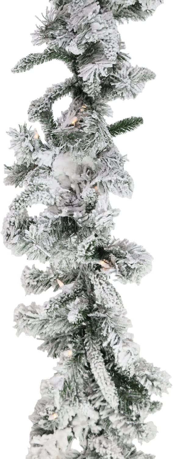 Wreaths, Garlands & Swags - Fraser Hill Farm 9-Ft. Mountain Pine Flocked Garland with Battery Operated LED Lights, Festive Christmas Holiday Decor for Fireplace Mantel, Stairway, Console Table, FFMP108GL-5SN
