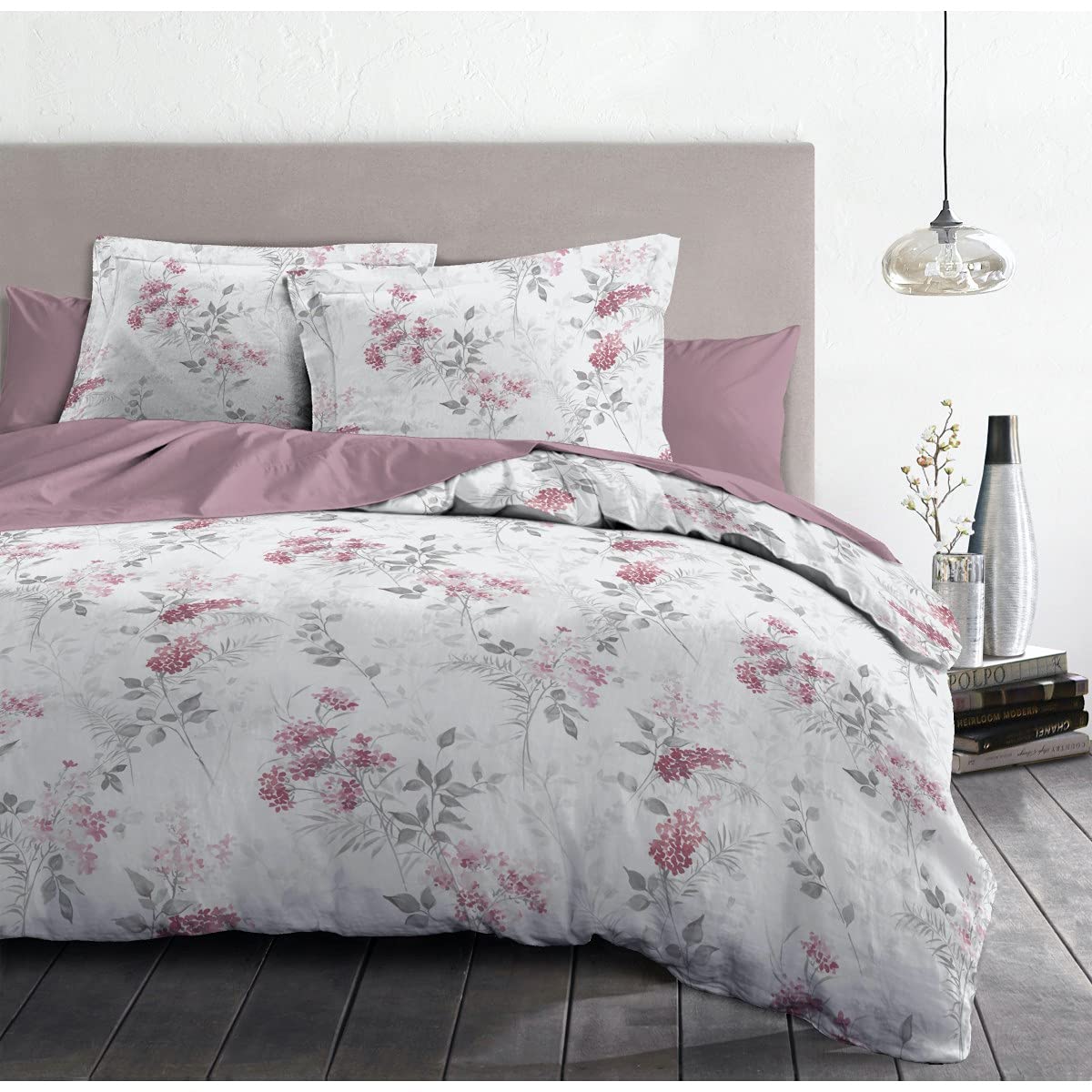 Home Passion | 3-Piece Duvet Cover | 100% Cotton - 57 Thread Count | Double - 220 x 240 cm | White & Old Pink