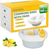 AOOHOOA Bedside Commode Liners with Pads | 100 Commode Bags+100 Absorbent Pads | Leak-Guard | Rapid Absorption | Lemon Scented | Bedpan | Bedside Commode | Camping Toilet