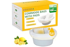 AOOHOOA Bedside Commode Liners with Pads | 100 Commode Bags+100 Absorbent Pads | Leak-Guard | Rapid Absorption | Lemon Scented | Bedpan | Bedside Commode | Camping Toilet