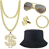Boonbery Hip Hop Costume Kit 80s 90s Rapper Accessories, Outfits for Men Women Cosplay Club Old School Themed Party Supplies