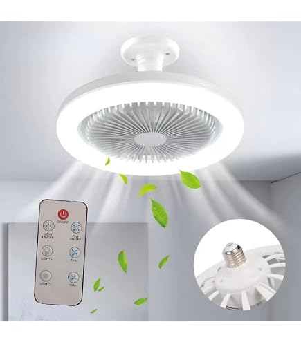 10 Inch Ceiling Fan With Light & Remote – E27 Screw-In, 3 Speeds, Dimmable LED, Smart Fan Light For Living Room, Bedroom, White