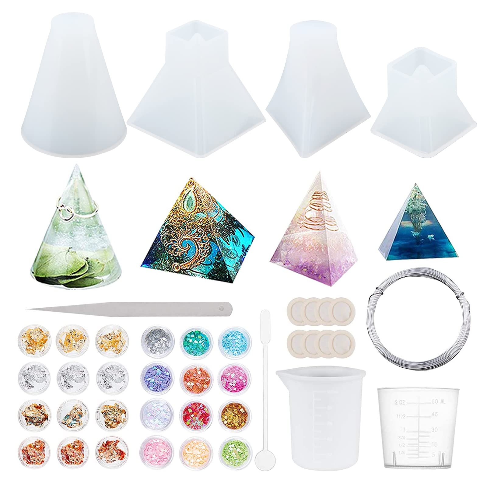 OLYCRAFT 52pcs Resin Silicone Mold Cone Cube Pyramid Resin Molds Epoxy Casting Molds for Resin Jewelry Making and Soap Candle Casting