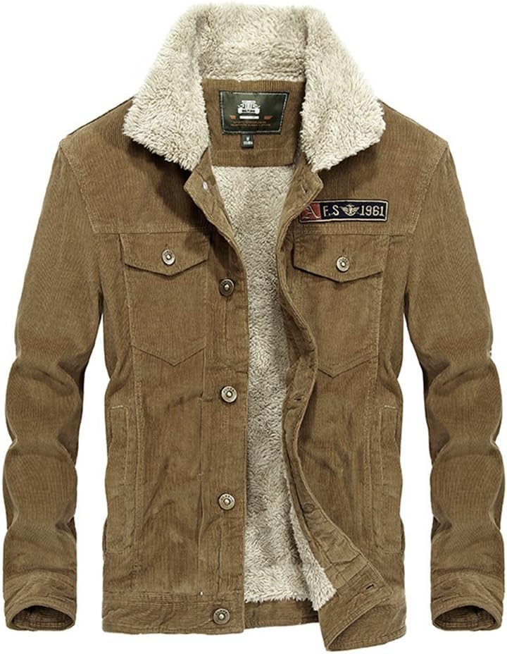 Wintie Men's Retro Corduroy Suede Sherpa Fur Lining Warm Trucker Jacket