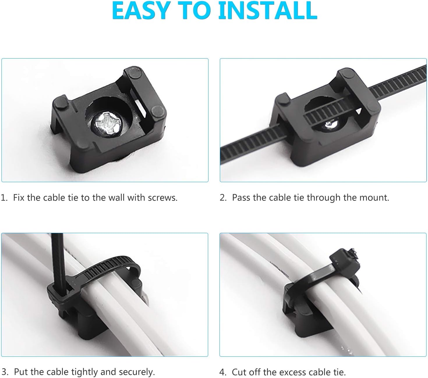 Coolty 150pcs Black Cable Tie Mounts, Cable Tie Bases, Saddle Type Mount Wire Tie Base Holder, 23mmx16mm - Image 4