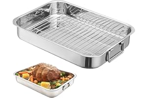 Roasting Pan with Rack Stainless Steel Roasting Pan Nonstick Lasagna Rectangular Turkey with Sturdy Handles Easy to Clean 14.