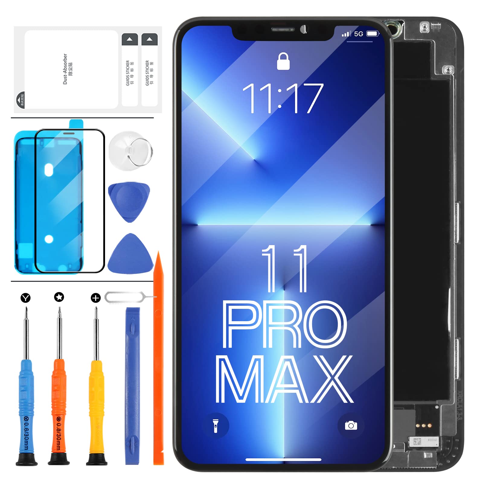 LADYSON OLED LCD Screen Replacement For iPHONE 11 PRO MAX A2161 A2220 A2218 3D Touch Display Digitizer Assembly Repair Parts Kit with Tools +Tempered Glass