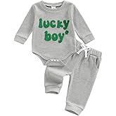 Nibbcoa Newborn Baby St Patrick's Day Outfit Boys Embroidery Waffle Knit Romper Pants Set Infant Boy Cute Clothes