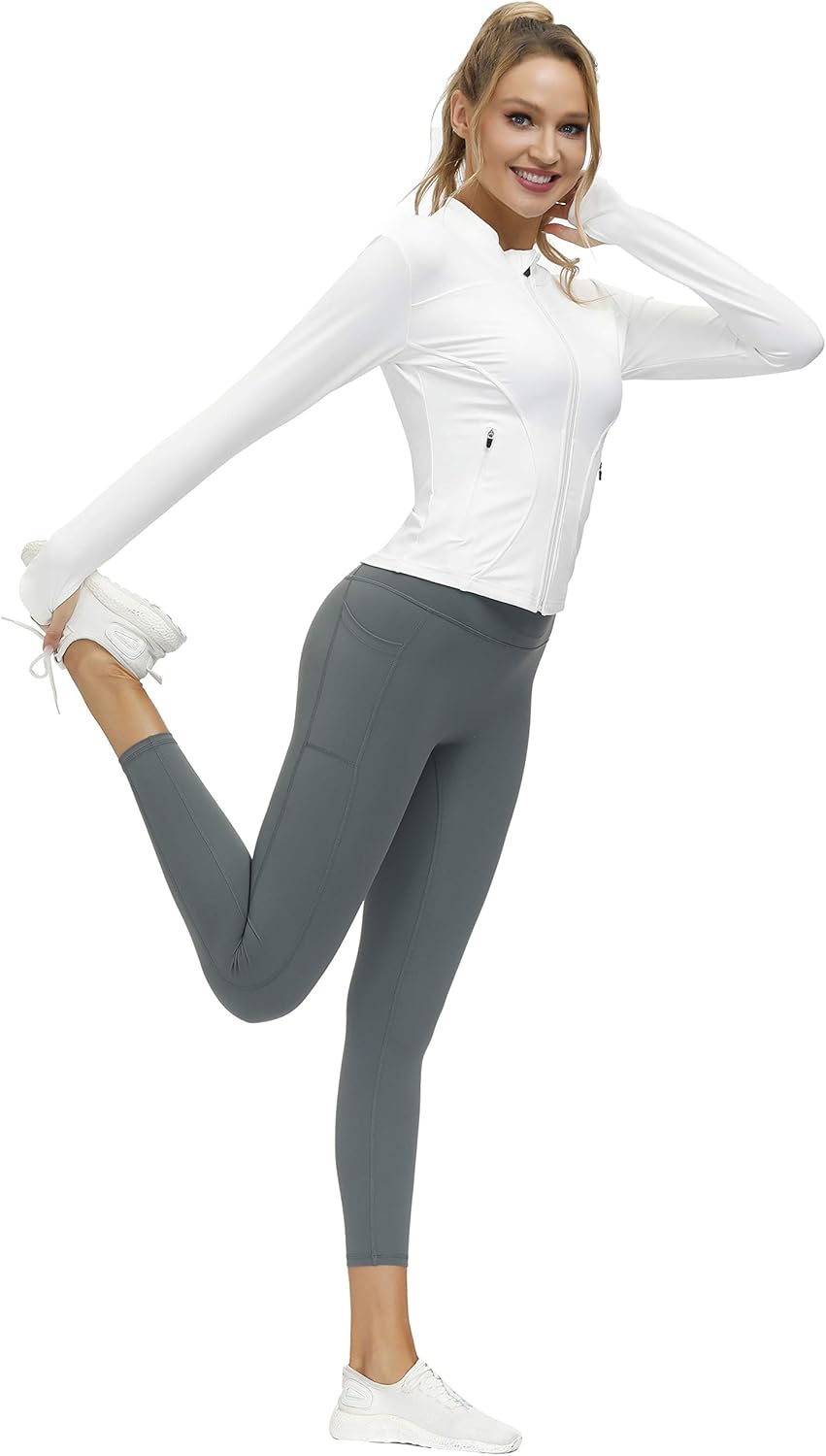 bonim Women's Workout Yoga Jacket Full Zip Running Track Jackets Activewear with Zipper Pockets White X-Large: Clothing