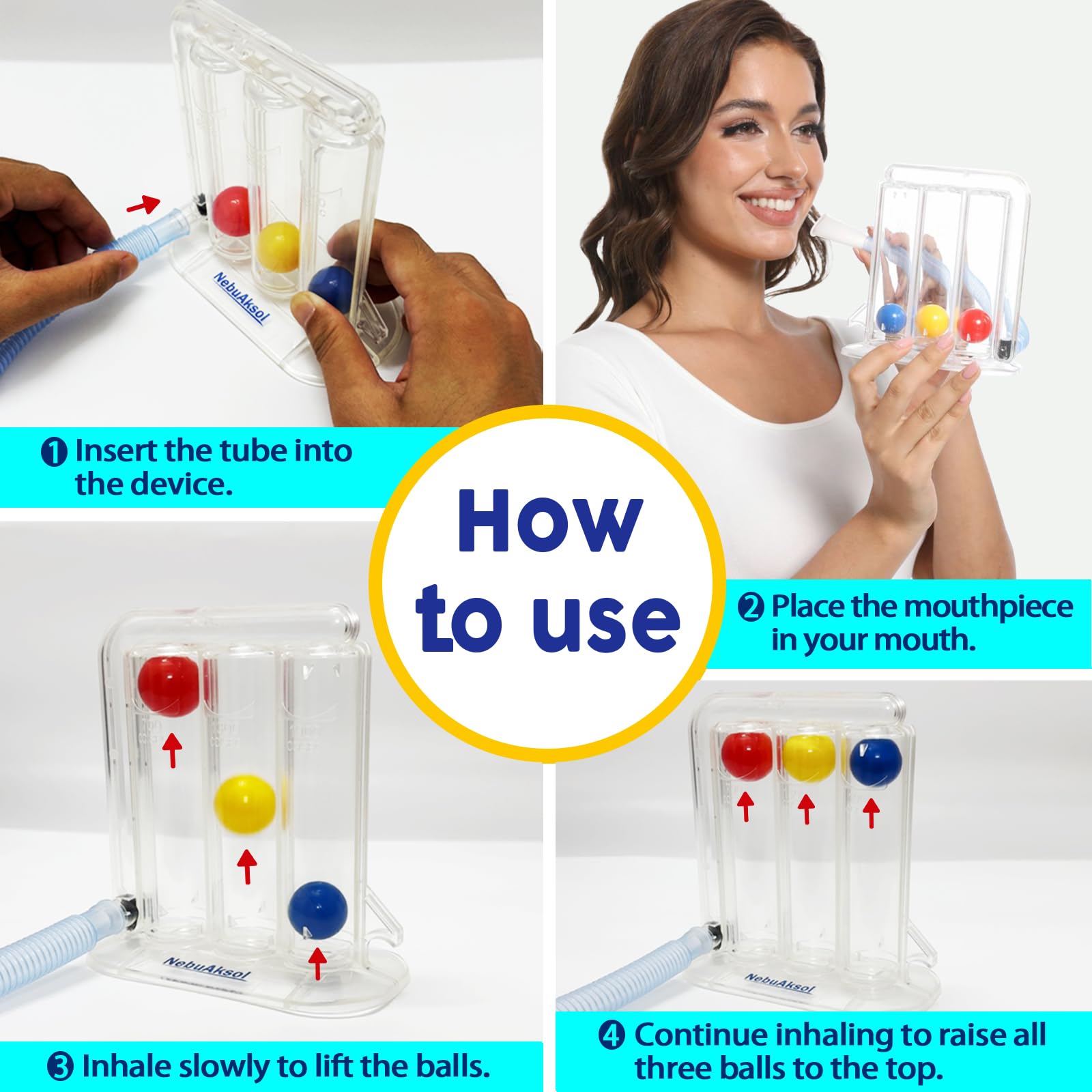 Breathing Exercise Device for Lungs, Incentive Spirometer,Upgraded Capacity 1900cc/sec, Improves Breathing and Lung Function