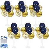 ZJDHPTY 6 Set Balloon Stand with Blue and Gold Balloons Centerpiece Table Decorations for Birthday Wedding Anniversary Father's Day Retirement New Years Graduation Decorations Class of 2026