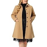Agnes Orinda Plus Size Coat for Women Peter Pan Collar Single Breasted Winter Long Coats