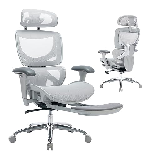 Ergonomic Mesh Office Chair with Footrest, High Back Computer Executive  Desk Chair with Lumbar Support, Adjustable Headrest and 4D Arms, Tilt