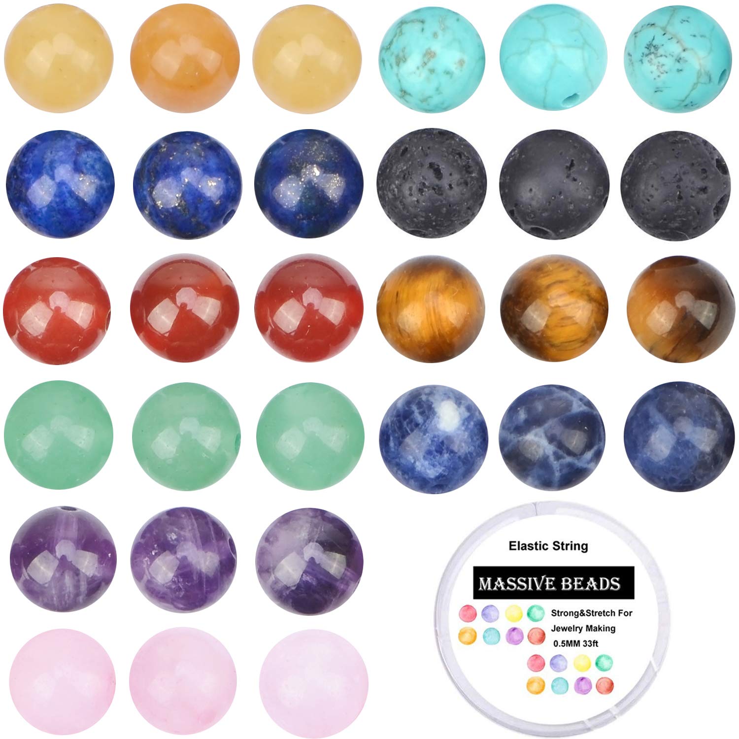 Photo 1 of 100Pcs Natural Crystal Beads Stone Gemstone Round Loose Energy Healing Beads with Free Crystal Stretch Cord for Jewelry Making (Mixed Colors A, 8MM)