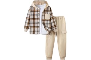 Yhnslsf Boys Clothes Fall Winter Outfits, Toddler Boy Sweatsuit Plaid Hoodie Pants Clothing Set For Kids Boys Size 5-12 Years