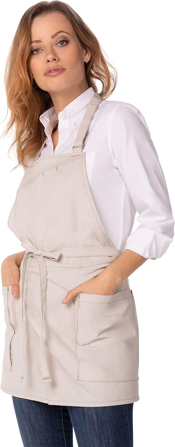 Chef Works mens Unisex Medford Short Bib Aprons, Natural, 25 L x 38.4 W US: Clothing