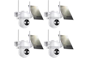TOVDOR Solar Security Cameras Wireless Outdoor 2K 360° View Battery Powered Cameras for Home Security Camera System with Spotlight Color Night Vision WiFi Camera Outdoor Motion Sensor 2-Way Talk 4 Pack